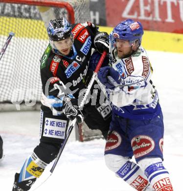 EBEL. Eishockey Bundesliga. EC Pasut VSV gegen EHC LIWEST Linz. Roland Kaspitz,  (VSV), Philipp Lukas (Linz). Villach, am 26.2.2009.
Foto: Kuess 


---
pressefotos, pressefotografie, kuess, qs, qspictures, sport, bild, bilder, bilddatenbank