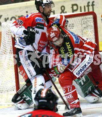 EBEL. Eishockey Bundesliga. KAC gegen HC TWK Innsbruck. HAGER Gregor (KAC), LETANG Alanr (Innsbruck). Klagenfurt, am 26.2.2009.
Foto: Kuess 

---
pressefotos, pressefotografie, kuess, qs, qspictures, sport, bild, bilder, bilddatenbank