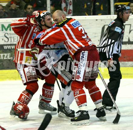 EBEL. Eishockey Bundesliga. KAC gegen HC TWK Innsbruck. Rauferei NORRIS Warren, SHANTZ Jeffery (KAC), JOHNER Dustin (Innsbruck). Klagenfurt, am 26.2.2009.
Foto: Kuess 

---
pressefotos, pressefotografie, kuess, qs, qspictures, sport, bild, bilder, bilddatenbank