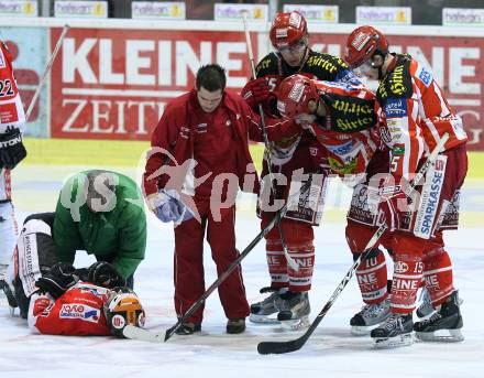 EBEL. Eishockey Bundesliga. KAC gegen HC TWK Innsbruck. NORRIS Warren, SCHELLANDER Paul, FUREY Kirk (KAC), HENDERSON Jay (Innsbruck). Klagenfurt, am 26.2.2009.
Foto: Kuess 

---
pressefotos, pressefotografie, kuess, qs, qspictures, sport, bild, bilder, bilddatenbank