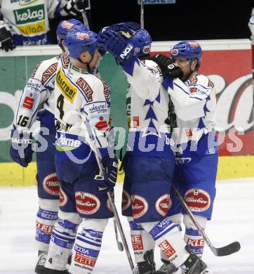 EBEL. Eishockey Bundesliga. EC Pasut VSV gegen EHC LIWEST Linz. Torjubel VSV. Villach, am 26.2.2009.
Foto: Kuess 


---
pressefotos, pressefotografie, kuess, qs, qspictures, sport, bild, bilder, bilddatenbank