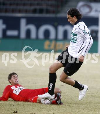 Fussball. Tipp3-Bundesliga. SK Austria Kelag Kaernten  gegen SV Mattersburg. Atdhe Nuhiu, (Austria Kaernten), Manuel Seidl (Mattersburg). Klagenfurt, 28.2.2009. 
Foto: Kuess

---
pressefotos, pressefotografie, kuess, qs, qspictures, sport, bild, bilder, bilddatenbank