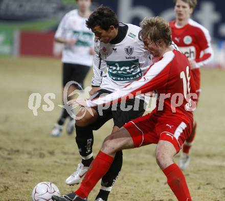 Fussball. Tipp3-Bundesliga. SK Austria Kelag Kaernten  gegen SV Mattersburg. Haris Bukva, (Austria Kaernten), Lukas Rath (Mattersburg). Klagenfurt, 28.2.2009. 
Foto: Kuess

---
pressefotos, pressefotografie, kuess, qs, qspictures, sport, bild, bilder, bilddatenbank