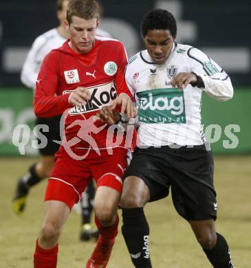 Fussball. Tipp3-Bundesliga. SK Austria Kelag Kaernten  gegen SV Mattersburg. Sandro Jose Da Silva, (Austria Kaernten),  Domenik Doleschal  (Mattersburg). Klagenfurt, 28.2.2009. 
Foto: Kuess

---
pressefotos, pressefotografie, kuess, qs, qspictures, sport, bild, bilder, bilddatenbank
