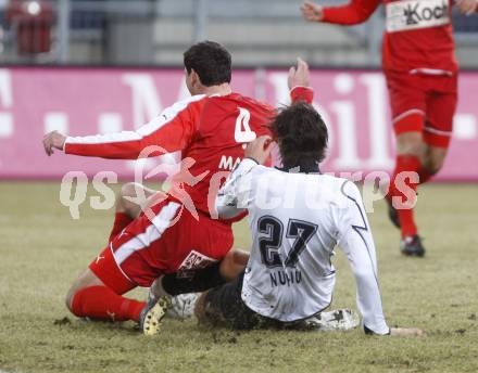 Fussball. Tipp3-Bundesliga. SK Austria Kelag Kaernten  gegen SV Mattersburg. Atdhe Nuhiu (Austria Kaernten), NedeljkoMalic (Mattersburg). Klagenfurt, 28.2.2009. 
Foto: Kuess

---
pressefotos, pressefotografie, kuess, qs, qspictures, sport, bild, bilder, bilddatenbank