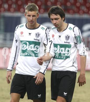 Fussball. Tipp3-Bundesliga. SK Austria Kelag Kaernten  gegen SV Mattersburg. Thomas Hinum, Wolfgang Bubenik  (Austria Kaernten). Klagenfurt, 28.2.2009. 
Foto: Kuess

---
pressefotos, pressefotografie, kuess, qs, qspictures, sport, bild, bilder, bilddatenbank