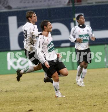 Fussball. Tipp3-Bundesliga. SK Austria Kelag Kaernten  gegen RB Salzburg. Torjubel Manuel Weber, Marc Sand (Austria Kaernten). Klagenfurt, 4.3..2009. 
Foto: Kuess

---
pressefotos, pressefotografie, kuess, qs, qspictures, sport, bild, bilder, bilddatenbank