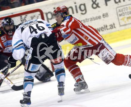 EBEL. Eishockey Bundesliga. KAC gegen EHC LIWEST Linz. Travis Scott, Kirk Furey, (KAC), Christoph Ibounig  (Linz). Klagenfurt, am 5.3.2009.
Foto: Kuess 

---
pressefotos, pressefotografie, kuess, qs, qspictures, sport, bild, bilder, bilddatenbank