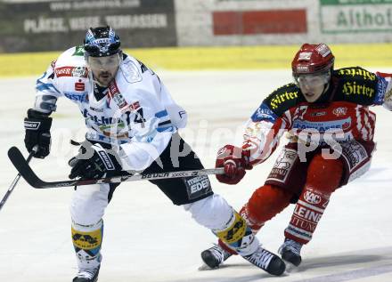 EBEL. Eishockey Bundesliga. KAC gegen EHC LIWEST Linz. Thomas Hundertpfund,  (KAC),  Florian Iberer (Linz). Klagenfurt, am 5.3.2009.
Foto: Kuess 

---
pressefotos, pressefotografie, kuess, qs, qspictures, sport, bild, bilder, bilddatenbank