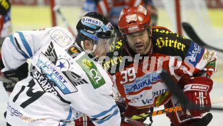 EBEL. Eishockey Bundesliga. KAC gegen EHC LIWEST Linz. Jeff Shantz,  (KAC),  Robert Shearer (Linz). Klagenfurt, am 5.3.2009.
Foto: Kuess 

---
pressefotos, pressefotografie, kuess, qs, qspictures, sport, bild, bilder, bilddatenbank