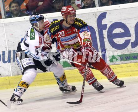 EBEL. Eishockey Bundesliga. KAC gegen EHC LIWEST Linz. Mike Craig,  (KAC),  Robert Lukas (Linz). Klagenfurt, am 5.3.2009.
Foto: Kuess 

---
pressefotos, pressefotografie, kuess, qs, qspictures, sport, bild, bilder, bilddatenbank