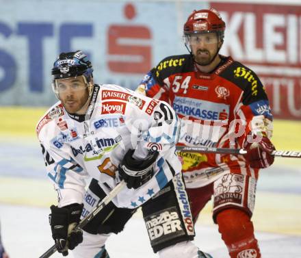 EBEL. Eishockey Bundesliga. KAC gegen EHC LIWEST Linz. Andrew Schneider,  (KAC),  Brad Purdie  (Linz). Klagenfurt, am 5.3.2009.
Foto: Kuess 

---
pressefotos, pressefotografie, kuess, qs, qspictures, sport, bild, bilder, bilddatenbank