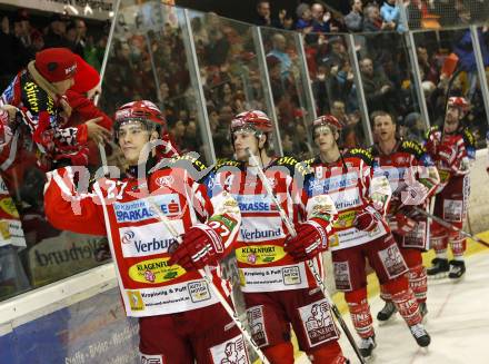 EBEL. Eishockey Bundesliga. KAC gegen EHC LIWEST Linz. Hundertpfund Thomas, Pirmann Markus, Jakobitsch Silvio, Craig Mike (KAC). Klagenfurt, am 5.3.2009.
Foto: Kuess 

---
pressefotos, pressefotografie, kuess, qs, qspictures, sport, bild, bilder, bilddatenbank