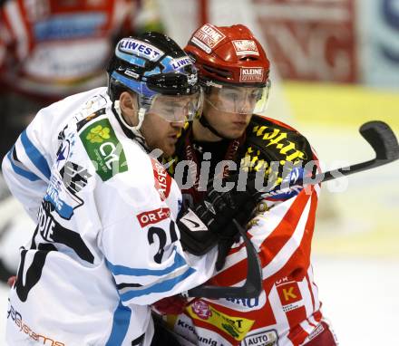 EBEL. Eishockey Bundesliga. KAC gegen EHC Liwest Linz. Raphael Herburger (KAC), Brad Purdie (Linz). Klagenfurt, am 10.3.2009.
Foto: Kuess
---
pressefotos, pressefotografie, kuess, qs, qspictures, sport, bild, bilder, bilddatenbank