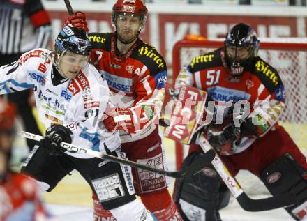 EBEL. Eishockey Bundesliga. KAC gegen EHC LIWEST Linz. Herbert Ratz, Travis Scott,(KAC),   Martin Grabher Meier  (Linz). Klagenfurt, am 10.3.2009.
Foto: Kuess 

---
pressefotos, pressefotografie, kuess, qs, qspictures, sport, bild, bilder, bilddatenbank