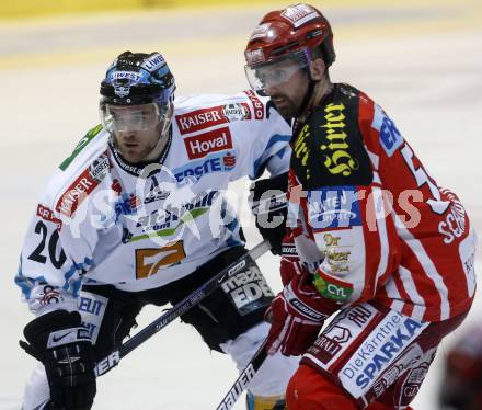 EBEL. Eishockey Bundesliga. KAC gegen EHC LIWEST Linz. Andrew Schneider,  (KAC),  Brad Purdie (Linz). Klagenfurt, am 10.3.2009.
Foto: Kuess 

---
pressefotos, pressefotografie, kuess, qs, qspictures, sport, bild, bilder, bilddatenbank