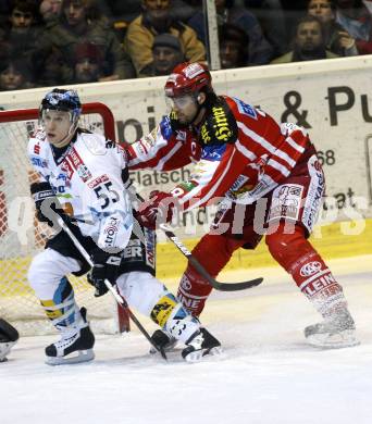 EBEL. Eishockey Bundesliga. KAC gegen EHC Liwest Linz. Christoph Brandner (KAC), Robert Lukas (Linz). Klagenfurt, am 10.3.2009.
Foto: Kuess
---
pressefotos, pressefotografie, kuess, qs, qspictures, sport, bild, bilder, bilddatenbank