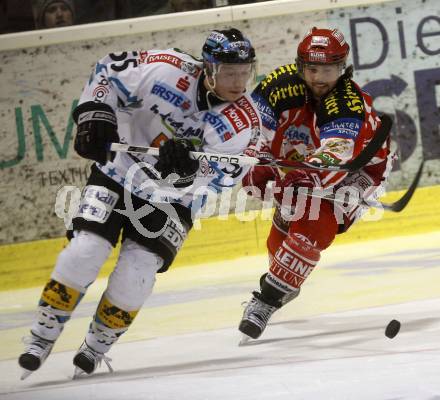 EBEL. Eishockey Bundesliga. KAC gegen EHC LIWEST Linz. Christoph Harand,  (KAC),  Robert Lukas (Linz). Klagenfurt, am 10.3.2009.
Foto: Kuess 

---
pressefotos, pressefotografie, kuess, qs, qspictures, sport, bild, bilder, bilddatenbank