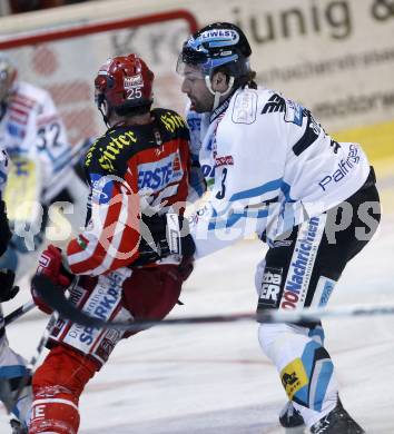 EBEL. Eishockey Bundesliga. KAC gegen EHC LIWEST Linz. Kirk Furey, (KAC), Ray Dilauro  (Linz). Klagenfurt, am 10.3.2009.
Foto: Kuess 

---
pressefotos, pressefotografie, kuess, qs, qspictures, sport, bild, bilder, bilddatenbank