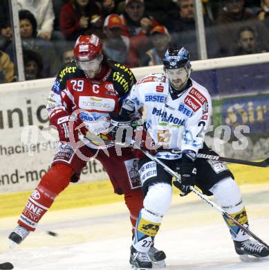 EBEL. Eishockey Bundesliga. KAC gegen EHC Liwest Linz. Christoph Brandner (KAC), Gerd Gruber (Linz). Klagenfurt, am 10.3.2009.
Foto: Kuess
---
pressefotos, pressefotografie, kuess, qs, qspictures, sport, bild, bilder, bilddatenbank