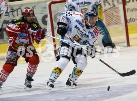 EBEL. Eishockey Bundesliga. KAC gegen EHC LIWEST Linz. Christoph Harand, (KAC),  Robert Lukas  (Linz). Klagenfurt, am 10.3.2009.
Foto: Kuess 

---
pressefotos, pressefotografie, kuess, qs, qspictures, sport, bild, bilder, bilddatenbank