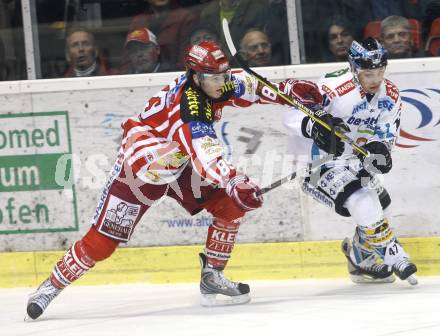 EBEL. Eishockey Bundesliga. KAC gegen EHC LIWEST Linz. Raphael Herburger (KAC), Lars Helminen (Linz). Klagenfurt, am 10.3.2009.
Foto: Kuess 

---
pressefotos, pressefotografie, kuess, qs, qspictures, sport, bild, bilder, bilddatenbank