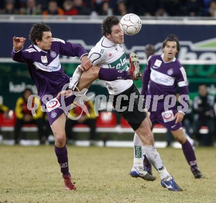 Fussball. Tipp3-Bundesliga. SK Austria Kelag Kaernten  gegen Austria Wien. Schumacher,  (Austria Kaernten), Jacek Bak (Wien). Klagenfurt, 14.3..2009. 
Foto: Kuess

---
pressefotos, pressefotografie, kuess, qs, qspictures, sport, bild, bilder, bilddatenbank