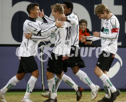 Fussball. Tipp3-Bundesliga. SK Austria Kelag Kaernten  gegen Austria Wien. Torjubel Haris Bukva, Thomas Hinum, Manuel Weber (Austria Kaernten). Klagenfurt, 14.3..2009. 
Foto: Kuess

---
pressefotos, pressefotografie, kuess, qs, qspictures, sport, bild, bilder, bilddatenbank