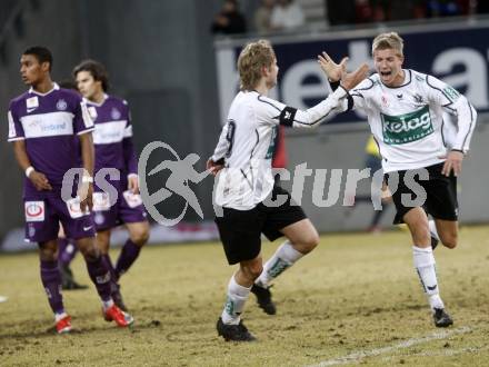 Fussball. Tipp3-Bundesliga. SK Austria Kelag Kaernten  gegen Austria Wien. Torjubel Manuel Weber, Thomas Hinum (Austria Kaernten). Klagenfurt, 14.3..2009. 
Foto: Kuess

---
pressefotos, pressefotografie, kuess, qs, qspictures, sport, bild, bilder, bilddatenbank