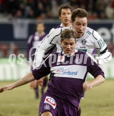 Fussball. Tipp3-Bundesliga. SK Austria Kelag Kaernten  gegen Austria Wien. Schumacher, (Austria Kaernten), Thomas Krammer (Wien). Klagenfurt, 14.3..2009. 
Foto: Kuess

---
pressefotos, pressefotografie, kuess, qs, qspictures, sport, bild, bilder, bilddatenbank