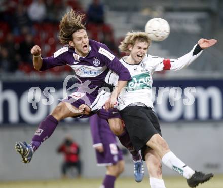 Fussball. Tipp3-Bundesliga. SK Austria Kelag Kaernten  gegen Austria Wien. Manuel Weber, (Austria Kaernten), Matthias Hattenberger(Wien). Klagenfurt, 14.3..2009. 
Foto: Kuess

---
pressefotos, pressefotografie, kuess, qs, qspictures, sport, bild, bilder, bilddatenbank