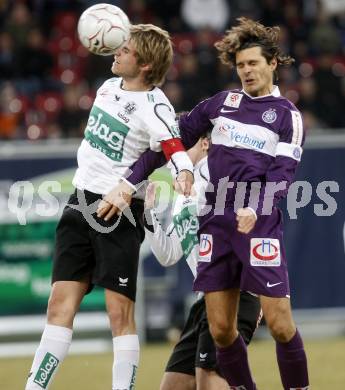 Fussball. Tipp3-Bundesliga. SK Austria Kelag Kaernten  gegen Austria Wien. Manuel Weber, (Austria Kaernten), Jocelyn Blanchard (Wien). Klagenfurt, 14.3..2009. 
Foto: Kuess

---
pressefotos, pressefotografie, kuess, qs, qspictures, sport, bild, bilder, bilddatenbank