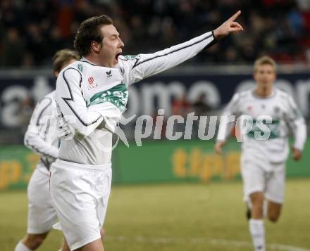 Fussball. Tipp3-Bundesliga. SK Austria Kelag Kaernten  gegen Sturm Graz.  Torjubel schumacher (Austria Kaernten). Klagenfurt, 18.3..2009. 
Foto: Kuess

---
pressefotos, pressefotografie, kuess, qs, qspictures, sport, bild, bilder, bilddatenbank