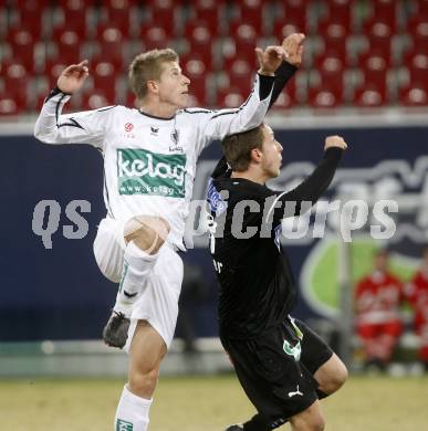 Fussball. Tipp3-Bundesliga. SK Austria Kelag Kaernten  gegen Sturm Graz. Thomas Hinum (Austria Kaernten), Daniel Beichler (Graz). Klagenfurt, 18.3..2009. 
Foto: Kuess

---
pressefotos, pressefotografie, kuess, qs, qspictures, sport, bild, bilder, bilddatenbank