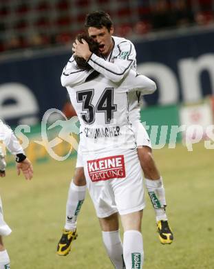 Fussball. Tipp3-Bundesliga. SK Austria Kelag Kaernten  gegen Sturm Graz. Torjubel Zlatko Junuzovic, Schumacher (Austria Kaernten). Klagenfurt, 18.3..2009. 
Foto: Kuess

---
pressefotos, pressefotografie, kuess, qs, qspictures, sport, bild, bilder, bilddatenbank