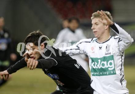 Fussball. Tipp3-Bundesliga. SK Austria Kelag Kaernten  gegen Sturm Graz. Thomaas Hinum, Austria Kaernten), Dominic Hassler( (Graz). Klagenfurt, 18.3..2009. 
Foto: Kuess

---
pressefotos, pressefotografie, kuess, qs, qspictures, sport, bild, bilder, bilddatenbank