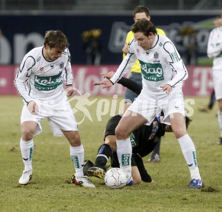 Fussball. Tipp3-Bundesliga. SK Austria Kelag Kaernten  gegen Sturm Graz. Marc Sand, Schumacher, (Austria Kaernten), Fabian Lamotte (Graz). Klagenfurt, 18.3..2009. 
Foto: Kuess

---
pressefotos, pressefotografie, kuess, qs, qspictures, sport, bild, bilder, bilddatenbank