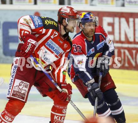 EBEL. Eishockey Bundesliga. KAC gegen EC Salzburg. Gregor Hager,  (KAC), Jeremy Rebek (Salzburg). Klagenfurt, am 22.3.2009.
Foto: Kuess 

---
pressefotos, pressefotografie, kuess, qs, qspictures, sport, bild, bilder, bilddatenbank