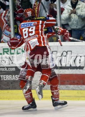 EBEL. Eishockey Bundesliga. KAC gegen EC Salzburg.  Torjubel Paul Schellander, Raphael Herburger. Klagenfurt, am 22.3.2009.
Foto: Kuess 

---
pressefotos, pressefotografie, kuess, qs, qspictures, sport, bild, bilder, bilddatenbank