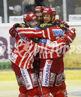 EBEL. Eishockey Bundesliga. KAC gegen EC Salzburg.  Torjubel Herbert Ratz, Gregor Hager, Mike Craig (KAC). Klagenfurt, am 22.3.2009.
Foto: Kuess 

---
pressefotos, pressefotografie, kuess, qs, qspictures, sport, bild, bilder, bilddatenbank