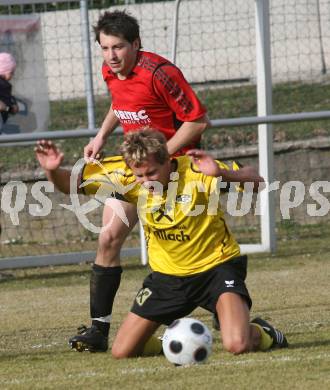 Fussball. Unterliga West. Magdalener SC gegen SV Union Stall. Prettenthaler Manuel  (Magdalen), Feil Bernd (Stall). Magdalen, 22.3.2009. 
Foto: Kuess

---
pressefotos, pressefotografie, kuess, qs, qspictures, sport, bild, bilder, bilddatenbank