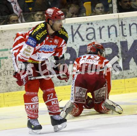 EBEL. Eishockey Bundesliga. KAC gegen EC Salzburg.  Sean Brown, Raphael Herburger (KAC). Klagenfurt, am 26.3.2009.
Foto: Kuess 

---
pressefotos, pressefotografie, kuess, qs, qspictures, sport, bild, bilder, bilddatenbank