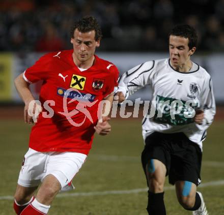 Fussball Testspiel. Nationalteam Oesterreich gegen AKA Austria Kaernten U19. Juergen Saeumel (Nationalteam)  Marco Koller (Austria Kaernten). Wolfsberg, am 27.3.2009.
Foto:Kuess

---
pressefotos, pressefotografie, kuess, qs, qspictures, sport, bild, bilder, bilddatenbank