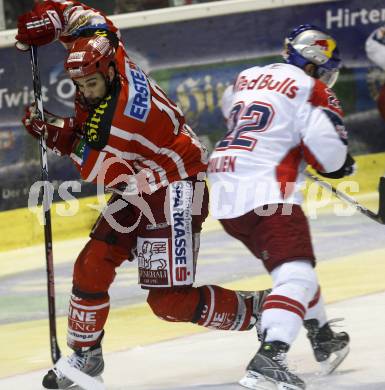 EBEL. Eishockey Bundesliga. KAC gegen EC Salzburg.  Warren Norris, (KAC), Stephane Julien (Salzburg). Klagenfurt, am 31.3.2009.
Foto: Kuess 

---
pressefotos, pressefotografie, kuess, qs, qspictures, sport, bild, bilder, bilddatenbank