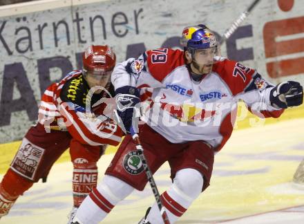 EBEL. Eishockey Bundesliga. KAC gegen EC Salzburg.  Raphael Herburger, (KAC), Mario Scalzo (Salzburg). Klagenfurt, am 31.3.2009.
Foto: Kuess 

---
pressefotos, pressefotografie, kuess, qs, qspictures, sport, bild, bilder, bilddatenbank