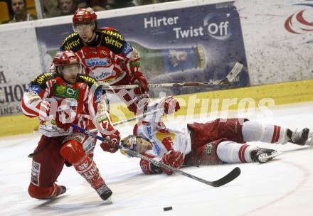 EBEL. Eishockey Bundesliga. KAC gegen EC Salzburg.  Gregor Hager, Christoph Harand (KAC), HUGHES John (Salzburg). Klagenfurt, am 31.3.2009.
Foto: Kuess 

---
pressefotos, pressefotografie, kuess, qs, qspictures, sport, bild, bilder, bilddatenbank