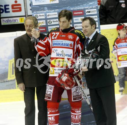 EBEL. Eishockey Bundesliga. KAC gegen EC Salzburg.  Ehrung Thomas Hundertpfund. Karl Nedwed, Christian Feichtinger.  Klagenfurt, am 31.3.2009.
Foto: Kuess 

---
pressefotos, pressefotografie, kuess, qs, qspictures, sport, bild, bilder, bilddatenbank