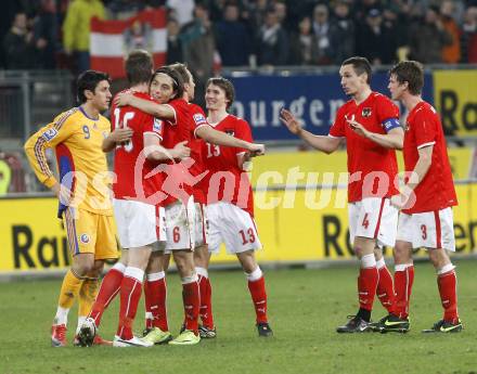 Fussball WM Qualifikationsspiel. Oessterreich gegen Rumaenien. Jubel Oesterreich. Hypo Group Arena, Klagenfurt, am 1.4. 2009.
Foto: Kuess

---
pressefotos, pressefotografie, kuess, qs, qspictures, sport, bild, bilder, bilddatenbank