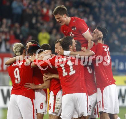 Fussball WM Qualifikationsspiel. Oessterreich gegen Rumaenien. Torjubel  (Oesterreich). Hypo Group Arena, Klagenfurt, am 1.4. 2009.
Foto: Kuess

---
pressefotos, pressefotografie, kuess, qs, qspictures, sport, bild, bilder, bilddatenbank