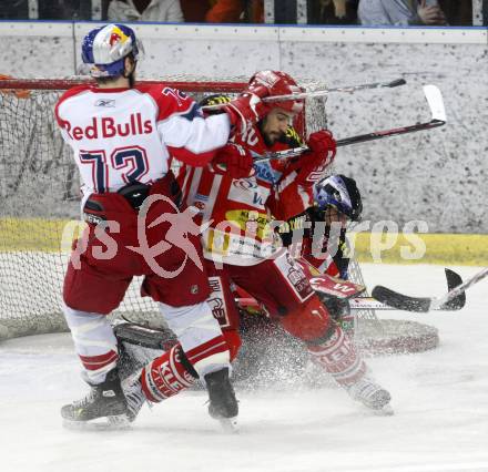 EBEL. Eishockey Bundesliga. EC Red Bull Salzburg gegen  KAC. NORRIS Warren, SCOTT Travis (KAC), HUGHES John (Salzburg). Salzburg, am 2.4.2009.
Foto: Kuess 

---
pressefotos, pressefotografie, kuess, qs, qspictures, sport, bild, bilder, bilddatenbank